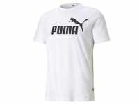 PUMA Herren T-Shirt - ESS Logo Tee, Rundhals, Baumwolle, uni Weiß/Schwarz S