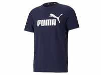 PUMA Herren T-Shirt - ESS Logo Tee, Rundhals, Baumwolle, uni Blau/Weiß XL