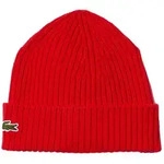 LACOSTE Unisex M&uuml;tze - Strickm&uuml;tze, Beanie, Wolle, Logo-Patch, One Size Rot