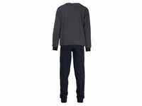 GÖTZBURG Herren Schlafanzug lang - Pyjama V-Ausschnitt, Pure Cotton Marine XL (54)