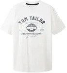 TOM TAILOR Herren T-Shirt - Logo Tee, Rundhals, Regular Fit, Baumwolle, Print Wei&szlig; /