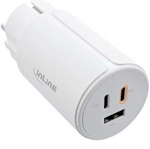 InLine&reg; USB PD Netzteil, GaN Ladeger&auml;t, 3-Port, Dual USB-C + USB-A, 65W, wei&szlig;