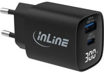 InLine&reg; USB PD Netzteil, GaN Ladeger&auml;t, QC, USB-C + USB-A, 30W, mit Display