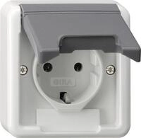 GIRA 445035 SCHUKO-Steckdose Klappdeckel+BSF (OT) WG AP IP44 Grau
