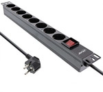 InLine&reg; 19 Steckdosenleiste, 8-fach Schutzkontakt, mit Schalter, 2m, schwarz