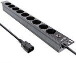 InLine&reg; 19 Steckdosenleiste, 9-fach Schutzkontakt, C14 Stecker, &Uuml;berlastschutz