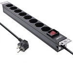 InLine&reg; 19 Steckdosenleiste, 8-fach Schutzkontakt, mit Schalter, 2m, schwarz