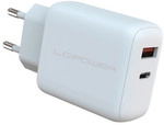 LC-Power LC-GAN-45, USB-Netzteil GaN, 1x USB-C, 1x USB-A, 45W, wei&szlig;