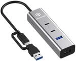 GRAUGEAR 4-Port USB HUB + PD Supports 2x USB-C 2x USB-A