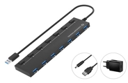 Conceptronic HUBBIES19BP 7-Port-USB 3.0-Hub mit Netzteil, 90 cm Kabel, einzelner