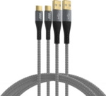 USB-A auf USB-C Kabelset 60W QC 3A, 2x1m grau Goldkontakte Textilmantel