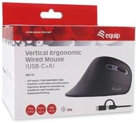 Equip Ergonomische Maus USB-A/-C Stker 1.80m Rechts schwarz