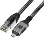 USB 3.2 Type-C Ethernet-Kabel, C/M zu RJ45/M, 5m, 1 Gbit/s aktiv schwarz/silber