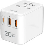 USB-A/C Travel charger, 20 W, GaN, 3-port, 2x USB-A (QC), 1x USB-C (PD), Slim