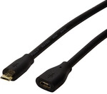 USB 2.0 cable, Micro-USB/M to Micro-USB/F, black, 5 m