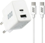 Ladeger&auml;t 30W USB-C + USB-A Set PD3.0 GaN QC3.0, inkl. 2m USB-C Ladekabel wei&szlig;