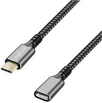 USB 3.2 Gen2 Type-C cable, C/M to C/F, 10 Gbps, 100W, nylon, alu,black/grey,1 m