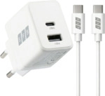 Ladeger&auml;t 20W USB-C + USB-A Set PD3.0 GaN QC3.0, inkl. 2m USB-C Ladekabel wei&szlig;