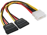 InLine&reg; Strom Y-Kabel intern, 1x 13,34cm (5,25) an 2x 15pol SATA, 0,20m