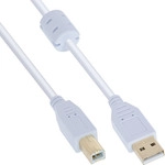 InLine&reg; USB 2.0 Kabel, A an B, wei&szlig; / gold, mit Ferritkern, 5m