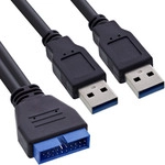 InLine&reg; USB 3.0 Adapterkabel, 2x Stecker A auf Pfostenanschluss 19polig., 0,40m