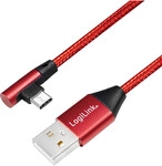Logilink USB 2.0 Type-C cable, C/M (90&deg;) to A/M, fabric, red, 1 m