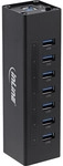 InLine&reg; USB 3.2 Hub, 7 Port, Aluminiumgeh&auml;use, schwarz, mit 2,5 A Netzteil