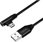 USB 2.0 cable, USB-A/M to Micro-USB/M (90&deg;),fabric, metal, black, 1 m
