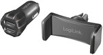 Logilink USB Kfz Ladeger&auml;t + Smartphone Halterung im Set