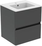Ideal Standard M&ouml;belpaket Eurovit+ m.WT 51cm Weiss u.Schrank 50cm 2Ausz. Hgl. grau