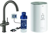 GROHE Armatur und Boiler Red Duo 30083 M-Size C-Auslauf hard graphite geb&uuml;rstet,