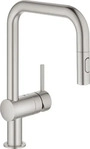 Grohe Minta Einhand-Sp&uuml;ltischbatterie mit ausziehbarer Brause U-Auslauf - Supersteel