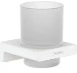 hansgrohe Zahnputzbecher AddStoris mit Glas, Wandmontage, Metall, mattwei&szlig;