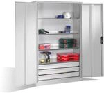C+P Werkzeugschrank mit Dreht&uuml;ren, 4 B&ouml;den und 3 Sch&uuml;be, H1950xB1200xT500mm Front