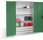 C+P Werkzeugschrank mit Dreht&uuml;ren, 4 B&ouml;den und 3 Sch&uuml;be, H1950xB1200xT500mm Front