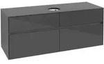V&B Waschtischunterschrank Collaro 140x54,8x50cm, WT mittig, Glossy Grey