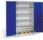 C+P Werkzeugschrank mit Dreht&uuml;ren, 4 B&ouml;den und 3 Sch&uuml;be, H1950xB1200xT600mm Front