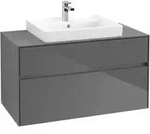 V&B Waschtischunterschrank Collaro 100x54,8x50cm, WT mittig, glossy grey