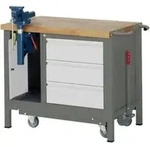 STIER Werkbank Premium mit abs. Fahrgestell, 3 Schubladen und Schraubstock BxTxH