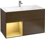 V&B Waschtischunterschrank Finion Regal links Gold matt, Walnut veneer