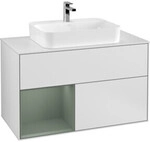 V&B Waschtischunterschrank Finion 100, Pl w m, Rg li Oli. m Lac, wh. m Lac