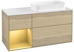 V&B Waschtischunterschrank Finion 120x60 cm, Reg li Gold matt, Oak Veneer