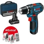 Bosch Akku-Bohrschrauber GSR 12V-15 mit 1 x 2,0 Ah 1 x 4,0 Ah Zubeh&ouml;r-Set in Tasche
