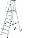MUNK Aluminium-Stehleiter einseitig begehbar Rollen und Griff 7 Stufen