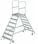 MUNK Aluminium-Podestleiter beidseitig begehbar Aluminium geriffelt 7 Stufen