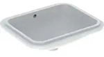 Geberit Unterbau-Waschtisch VariForm 53x44cm, o HL, m &Uuml;, re, US glas. / we.