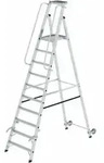 MUNK Aluminium-Stehleiter einseitig begehbar Rollen und Griff 10 Stufen