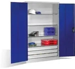 C+P Werkzeugschrank mit Dreht&uuml;ren, 4 B&ouml;den und 3 Sch&uuml;be, H1950xB1200xT500mm Front
