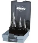 RUKO Mehrstufenbohrersatz D.4-12/4-20/4-30mm HSS Spiralnut 3tlg.Ku.-Kassette