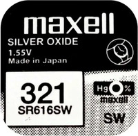 Maxell 18292800, Maxell 10x 321 Uhrenzelle Silber Oxid Knopfzelle SR616SW 1,55...